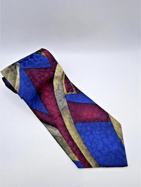 Saville Tie 100% Silk From Italy Made in USA JAG Red Blue Necktie 2938.1